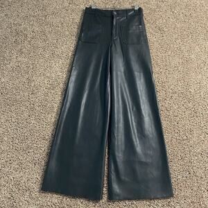 Zara Wide Leg Faux Leather Pants Womens 2 High Rise Front Pocket Retro Pull On